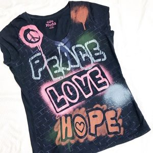 Mudd “Peace Love Hope” Graffiti T-Shirt sz L